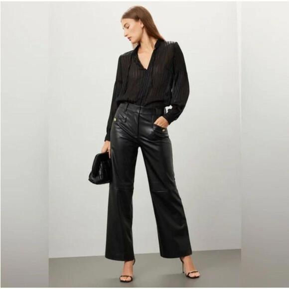 Derek Lam Black Faux Leather Wide-Leg Pants Size 52